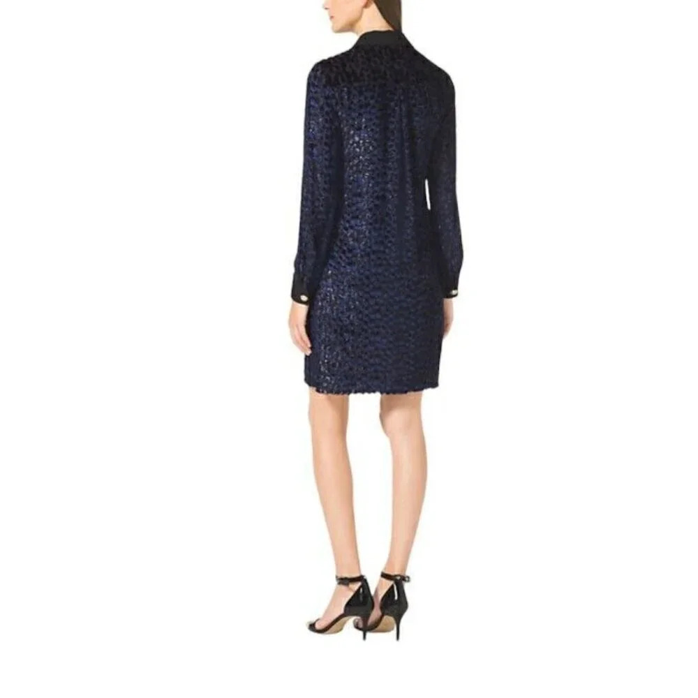 Michael Kors Womens Jaquard Silk Blend Shirt Dress Purple And Black Animal Print - Picture 2 of 16